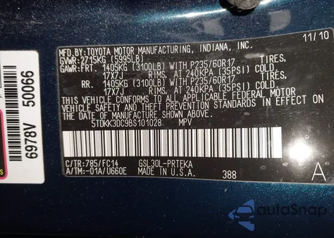 2011 Toyota Sienna Le V6 из США, поврежденный, VIN 5TDKK3DC9BS101028